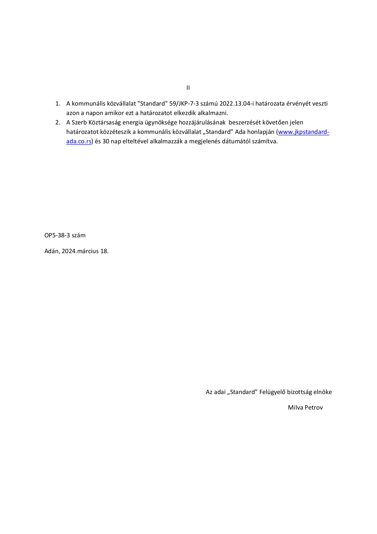 Odluka JKP Standard Ada hu page 0002